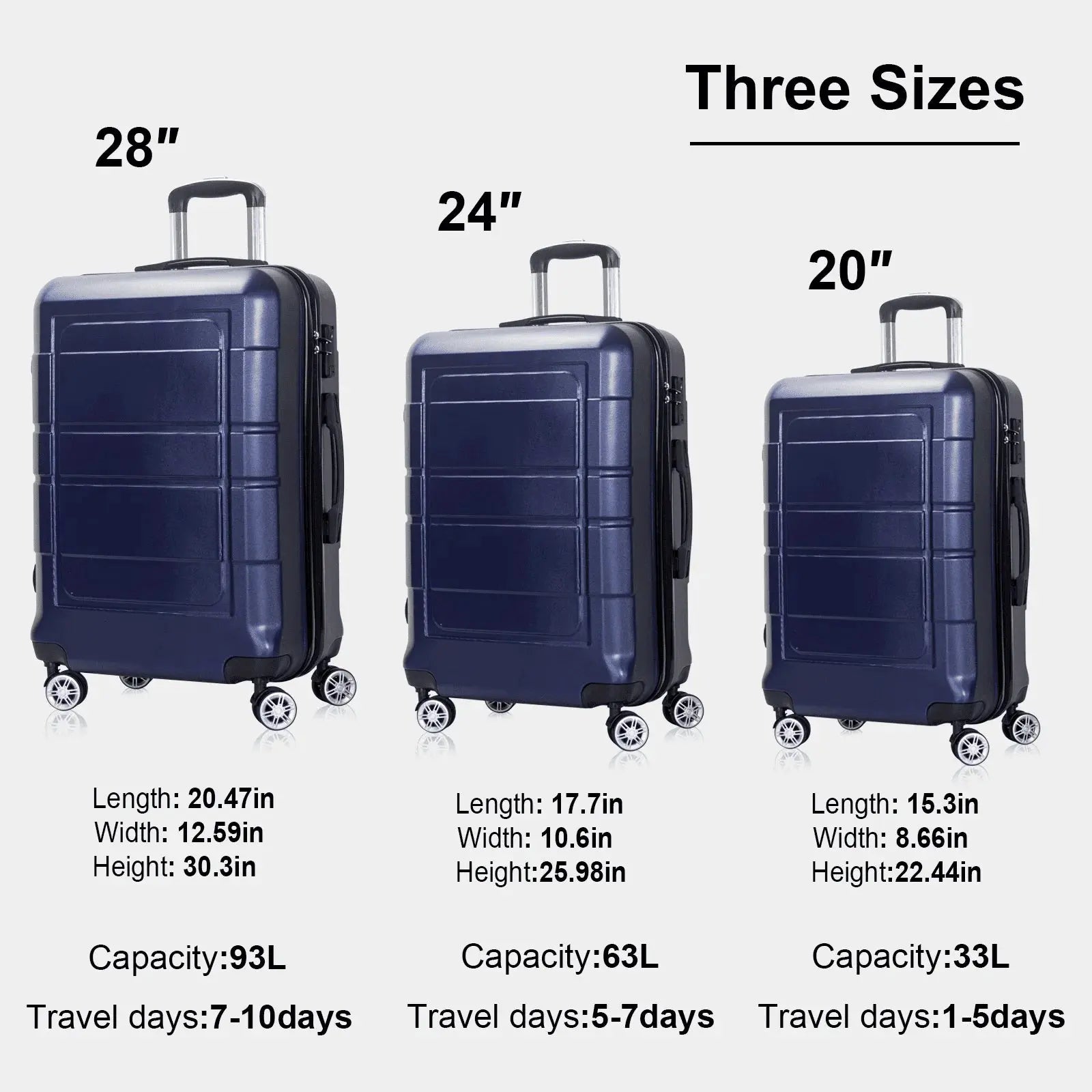 1/3 Piece Suitcase Luggage Sets, ABS Hardside Suitcase Set, TSA Lock, Carry On Luggage, Travel Suitcase with Spinner Wheel Pinnacle Luxuries
