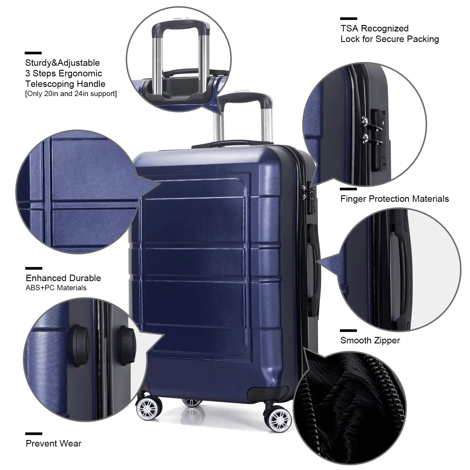 1/3 Piece Suitcase Luggage Sets, ABS Hardside Suitcase Set, TSA Lock, Carry On Luggage, Travel Suitcase with Spinner Wheel Pinnacle Luxuries