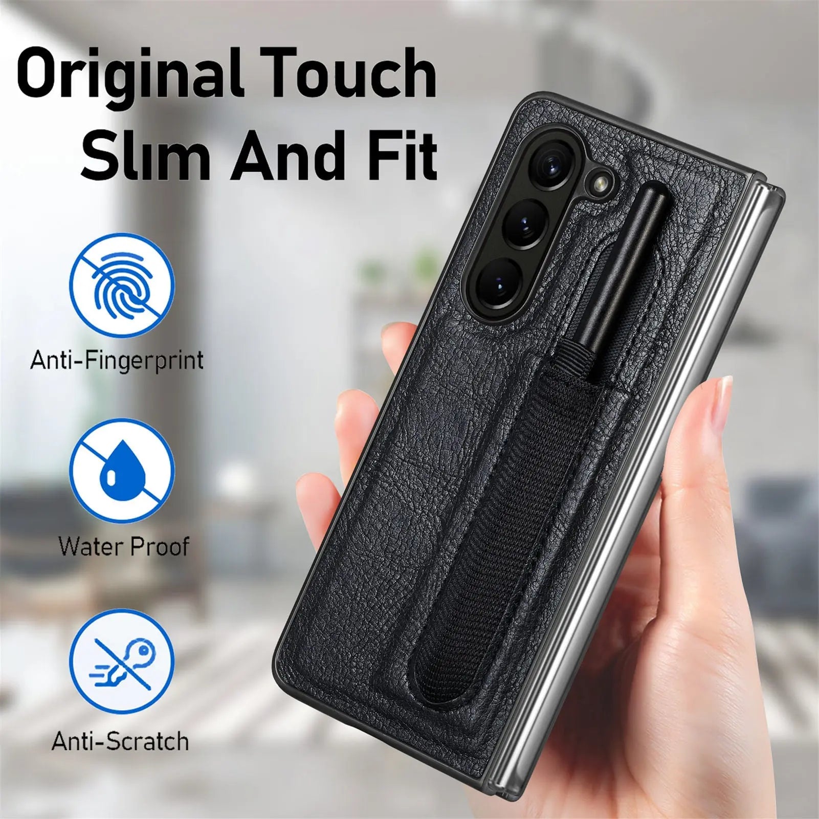 Business Leather Case for Samsung Galaxy Z Fold 5 Fashion with Pen Holder Slim and Fit Original Touch Anti-drop Phone Cover Pinnacle Luxuries