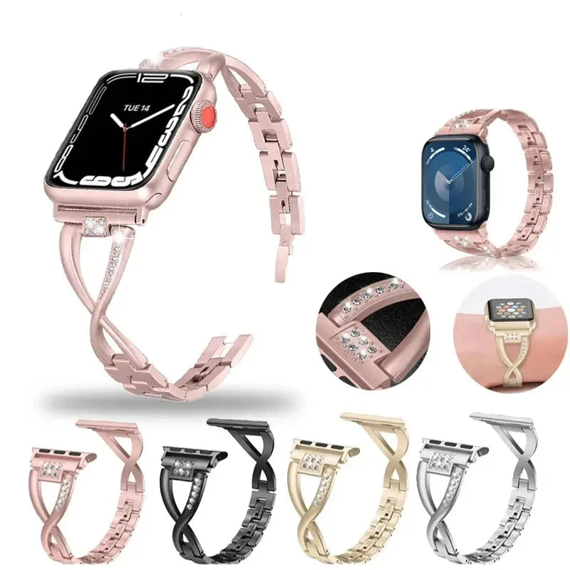 Women Diamond Strap For Apple Watch Series 10 9 8 7 46mm 42mm 41mm 45mm 44 40 38mm Stainless Steel Band For iWatch Ultra 2 49mm Pinnacle Luxuries