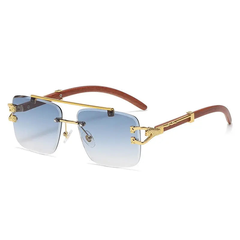 Retro Wooden Frame Gold Square Sunglasses - Pinnacle Luxuries